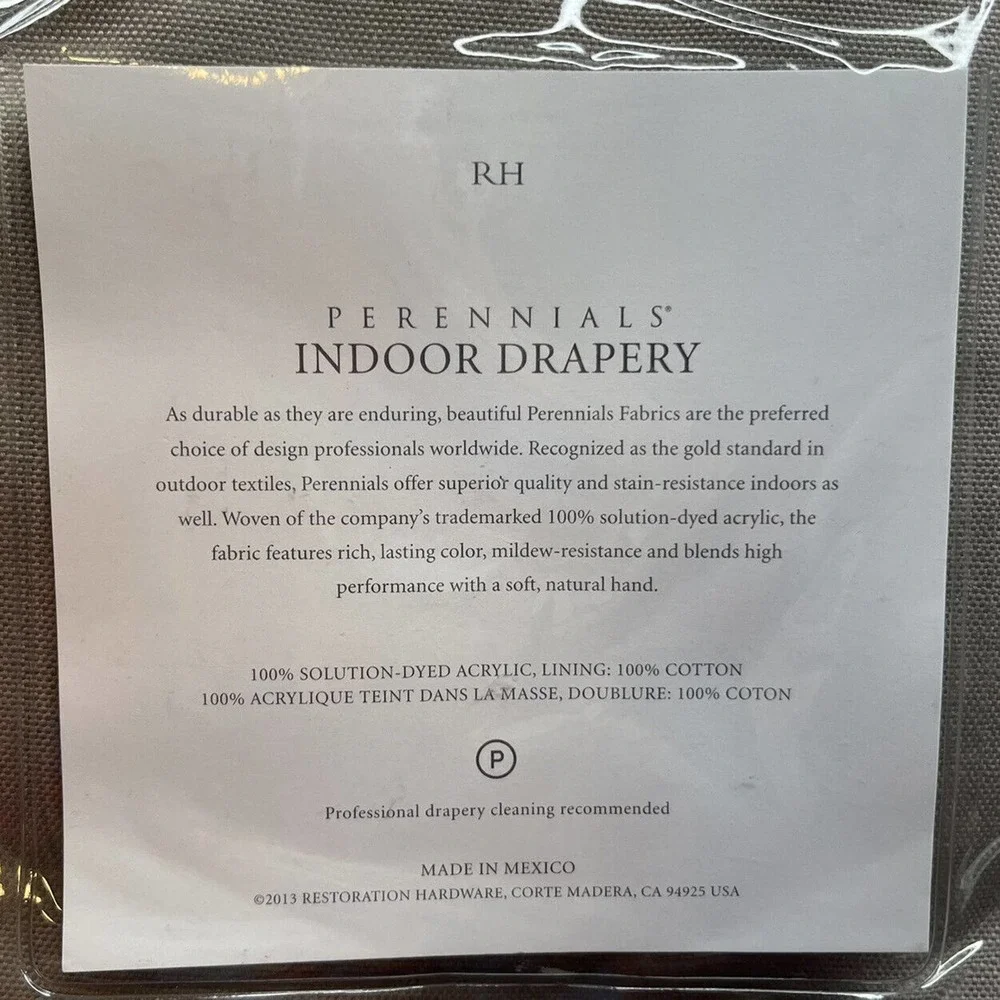 NWT RH Perennials Restoration Hardware Indoor Drapery Curtains Rod Pocket Tan